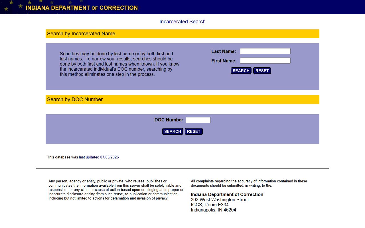 Scott County arrest records Indiana DOC offender locator