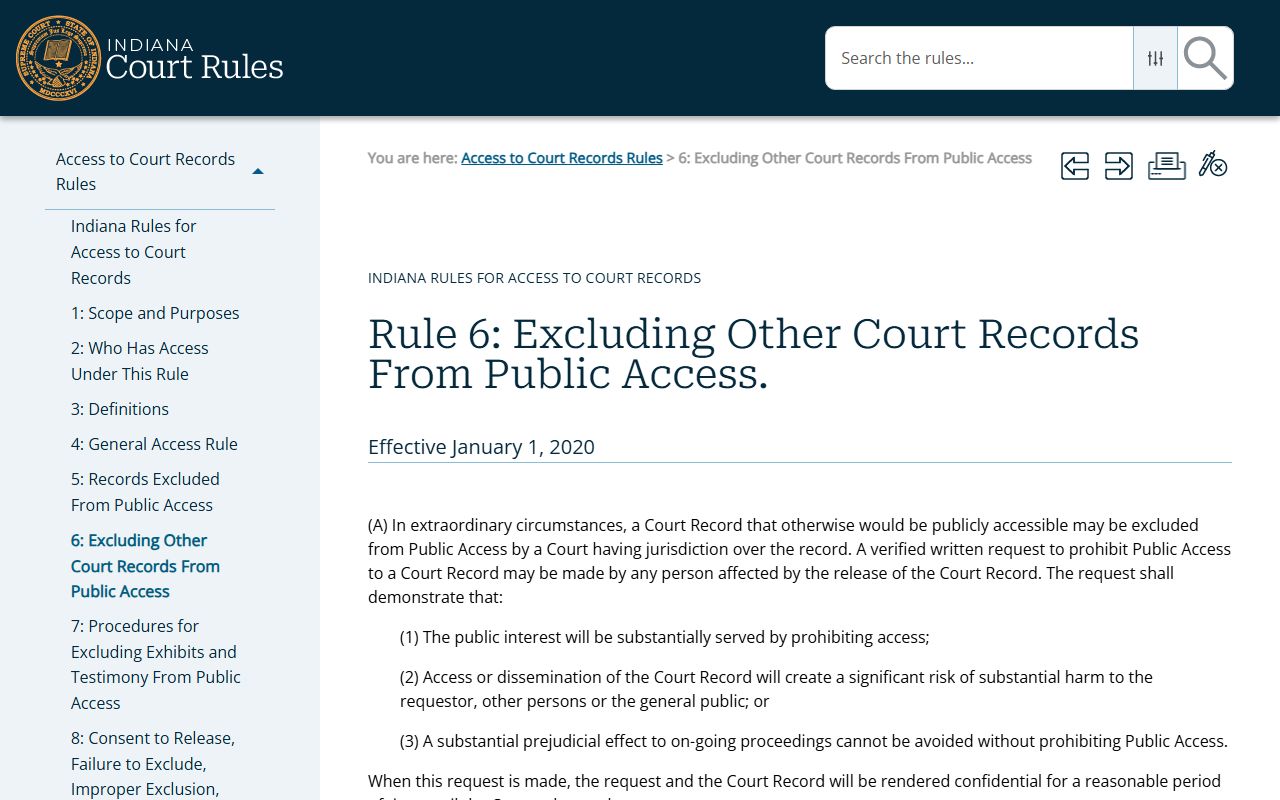 Scott County court dockets Indiana Rule 6 excluded records