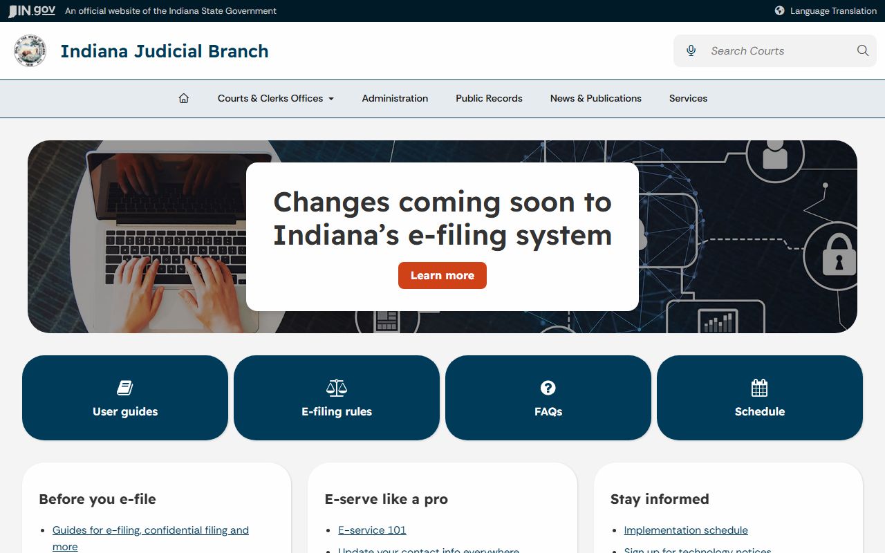 Scott County court dockets Indiana statewide e-filing