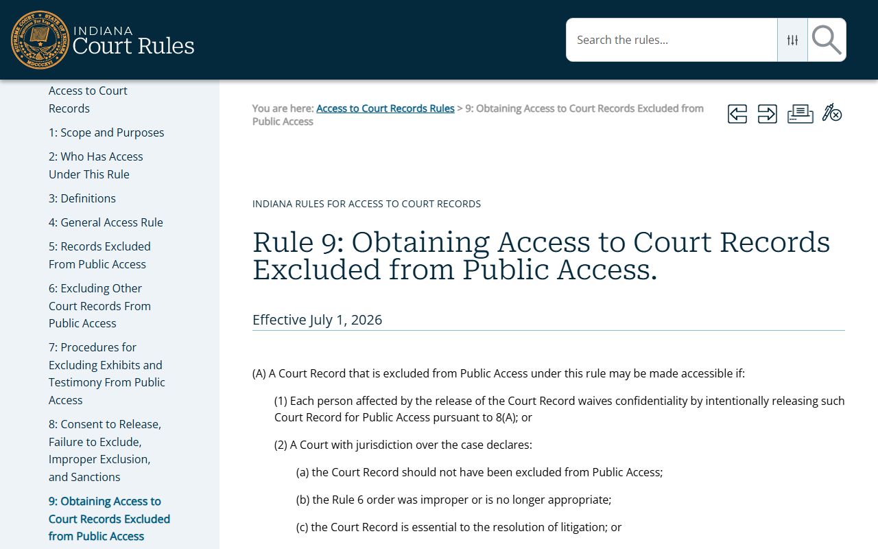Scott County court records Indiana Rule 9 access to excluded records