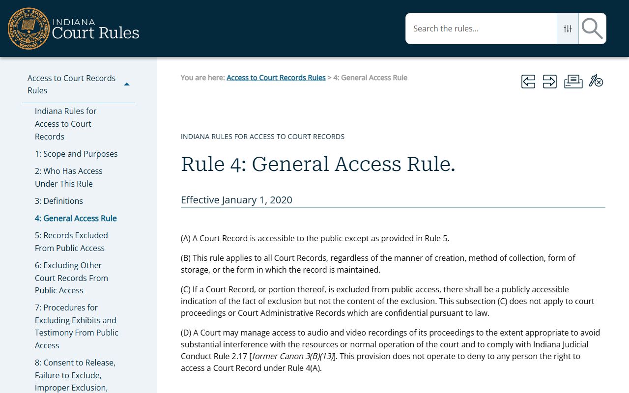 Scott County court records Indiana Access to Court Records Rule 4