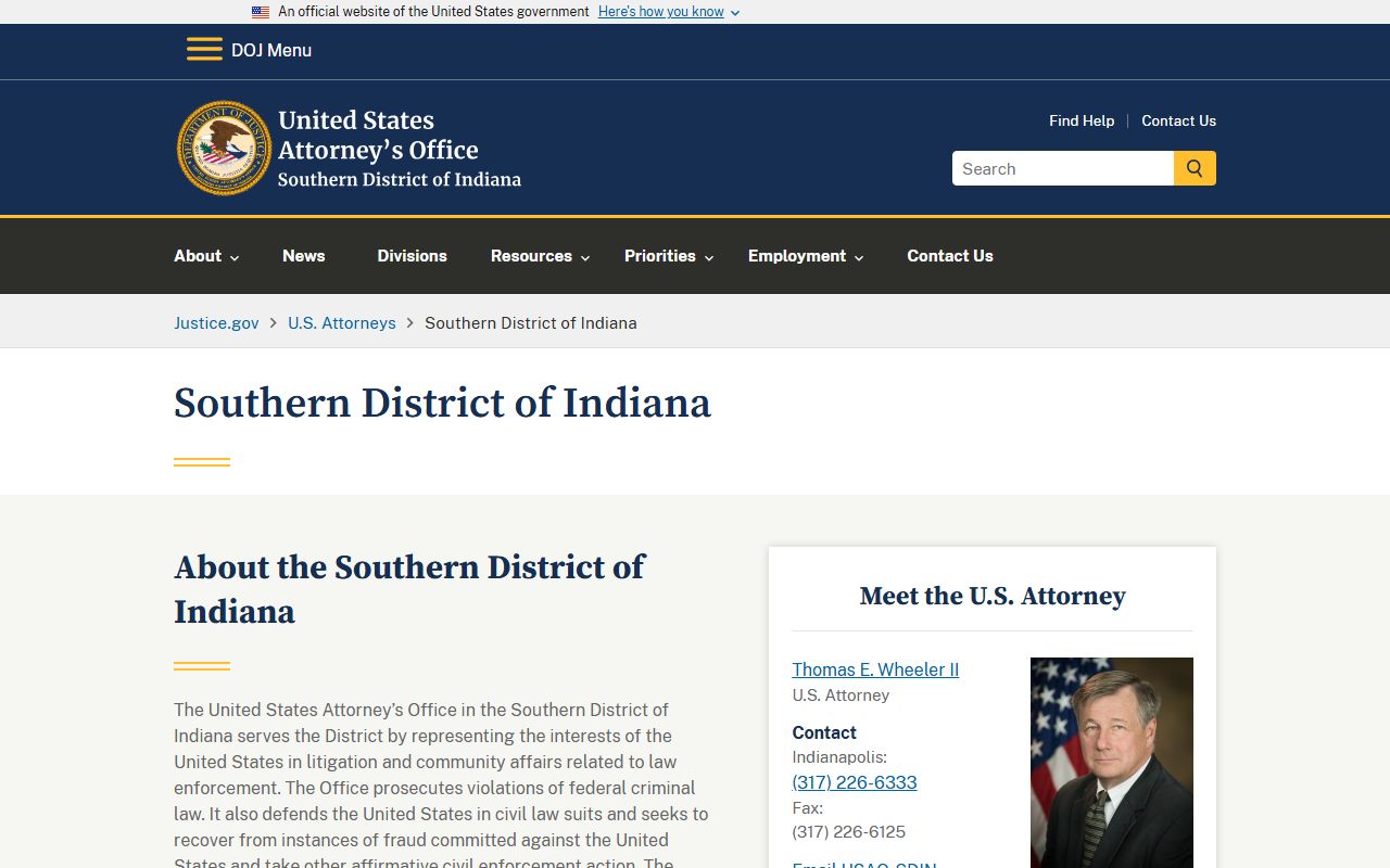 Scott County criminal court records U.S. Attorney Southern District of Indiana