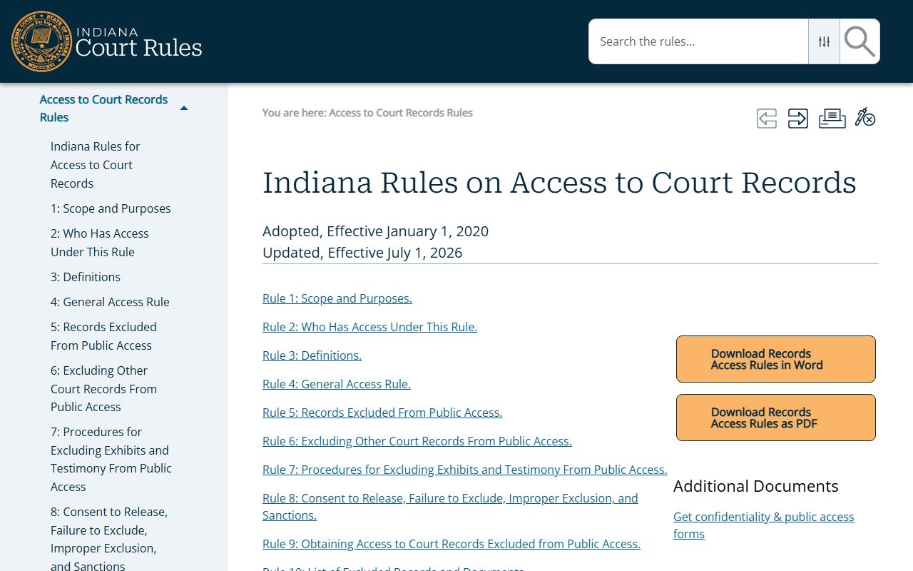 Scott County court records Indiana court access rules page