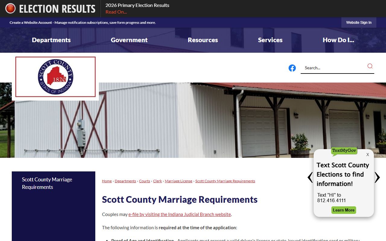 Scott County marriage records requirements page