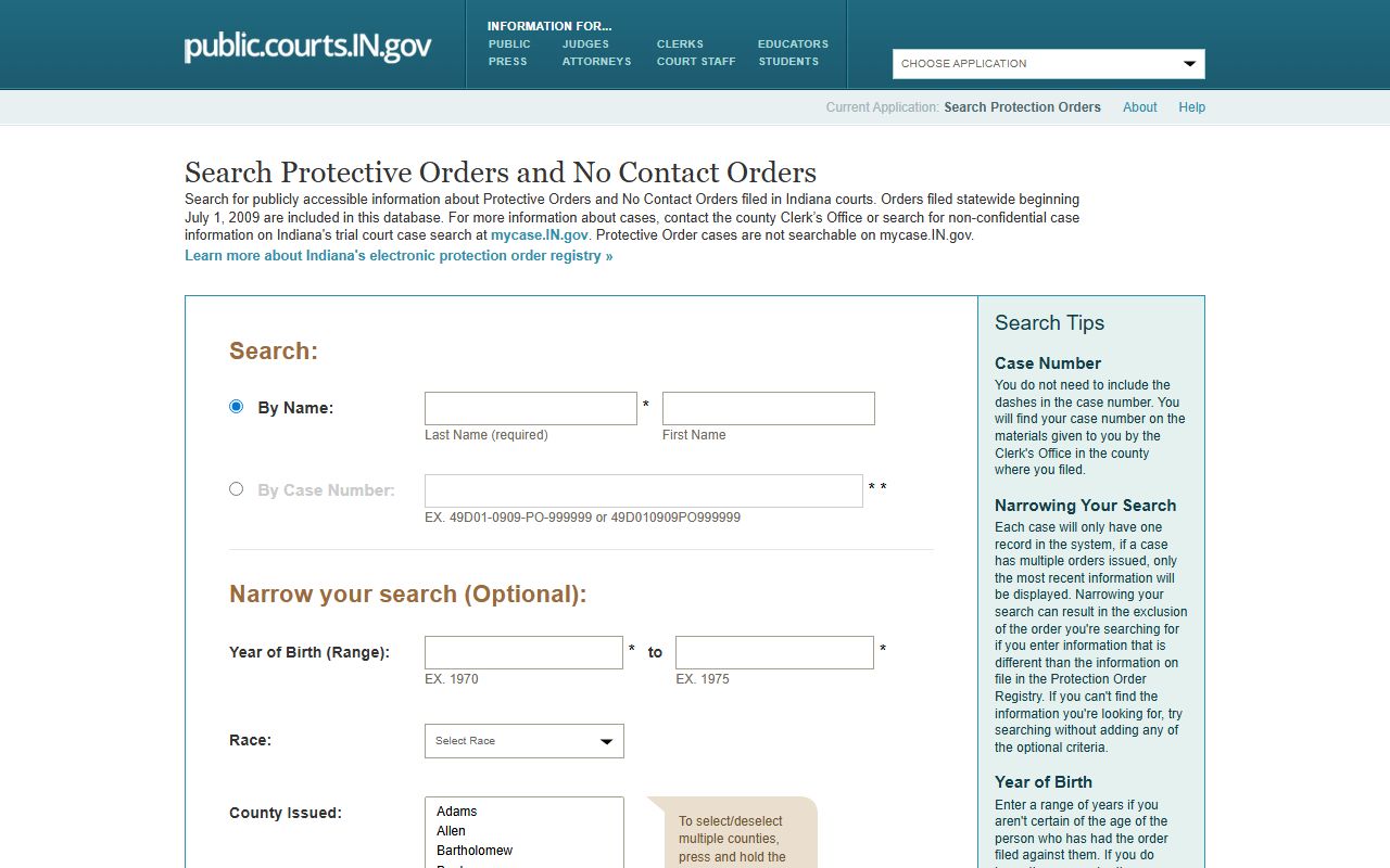 Scott County warrant records and Indiana protection order search